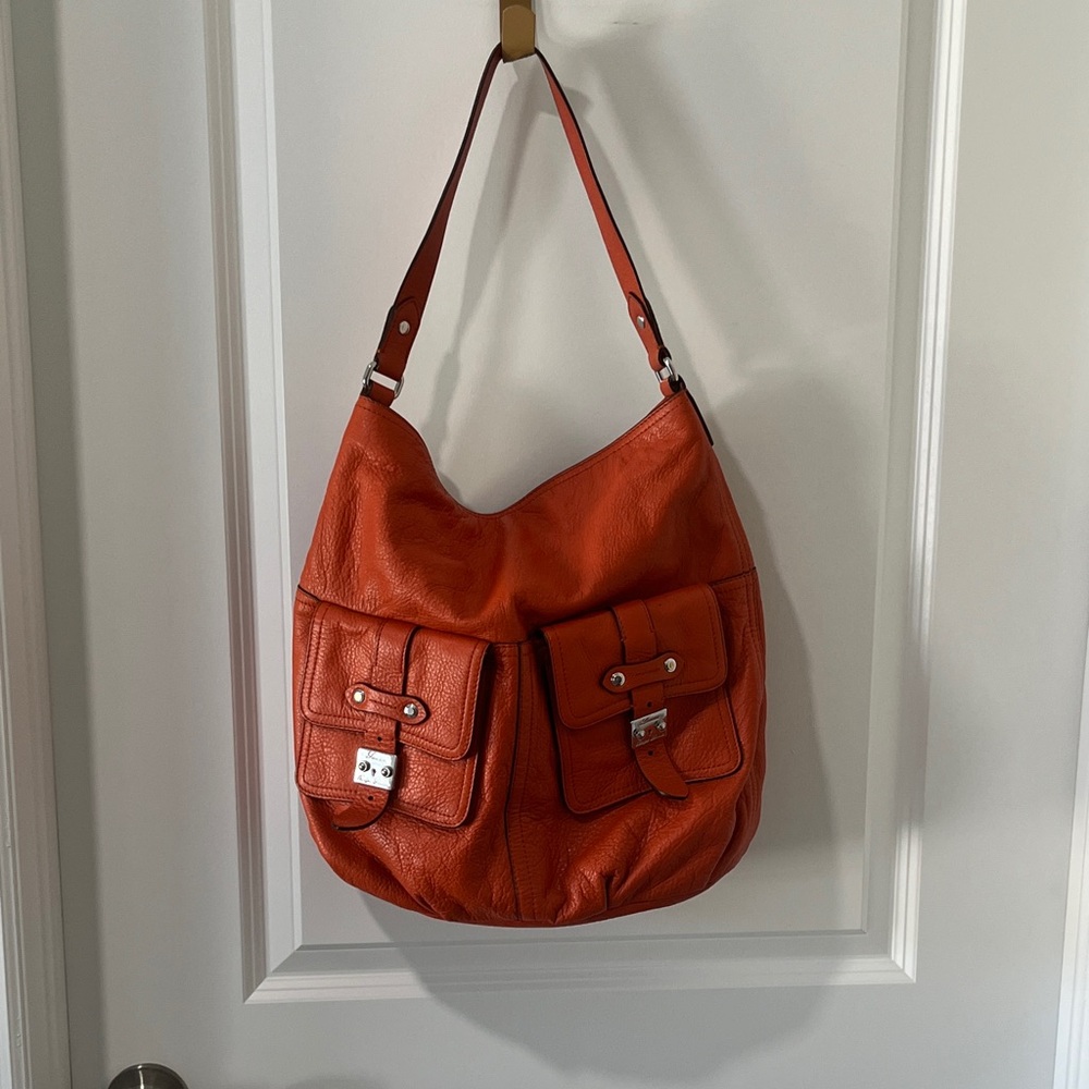 Vintage LRL Ralph Lauren Governors Lodge Orange Pebble Leather Shoulder /Hobo